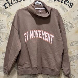 Free People Movement Victory Set Sweatshirt/Short Funnel Neck Slouch Brown Coral